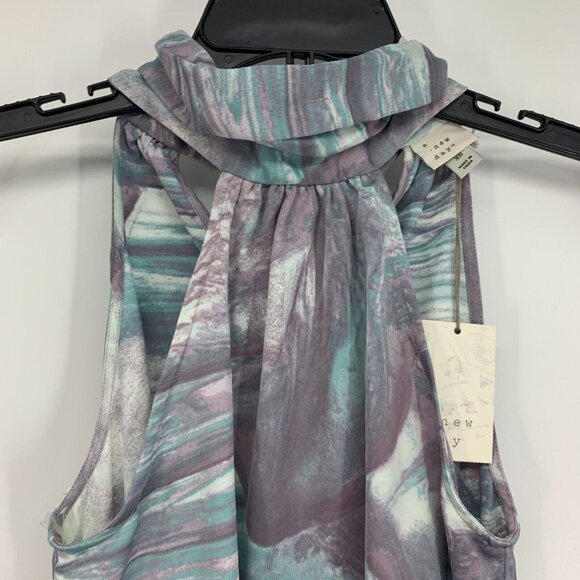 A New Day Dress Blue Purple Marble Swirl Halter Neck Sleeveless NWT - Picture 3 of 10